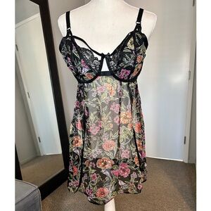 Torrid Black Lace Babydoll with Multicolor Floral Print